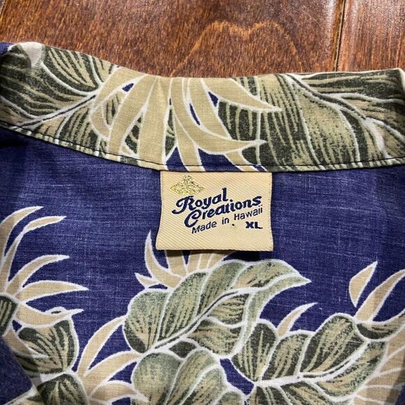 Royal Creations Vintage Hawaiian Casual Blue Green Button Front Shirt Men's XL - Picture 6 of 8